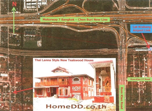 ขายบ้านเดียว 2 ชั้น บ้านทรงไทยล้านนา ทำด้วยไม้สัก ถนนอ่อนนุช ใกล้สุวรรณภูมิ กรุงเทพฯ รหัส H-0775