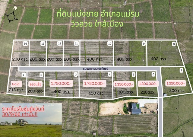 ขายที่ดินแบ่งจัดสรรเริ่ม 228ตรว.1.2ลบ. วิวสวย ใกล้เมือง ต.สันโป่ง อ.แม่ริม เชียงใหม่